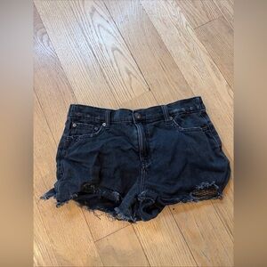 AERIE Black Jean Shorts Womens Size M Elastic Back Distressed